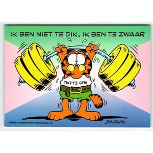 Garfield 1978 Jim Davis Postcard Dutch Tuffy's Gym Cartoon 6x4